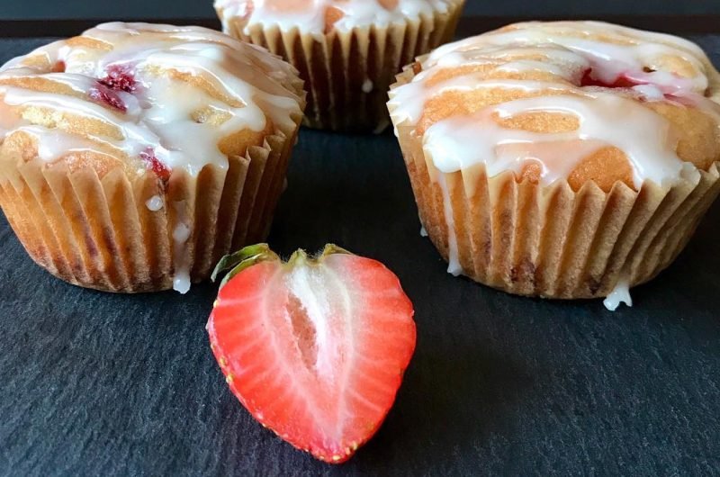 Vegan Strawberry Muffins With Lemon Glaze