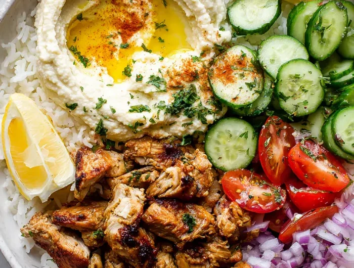 Chicken Shawarma Bowl with Rice and Hummus Recipe