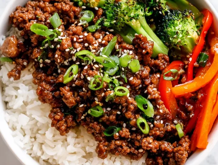 Garlic Ginger Ground Beef Rice Bowl Recipe