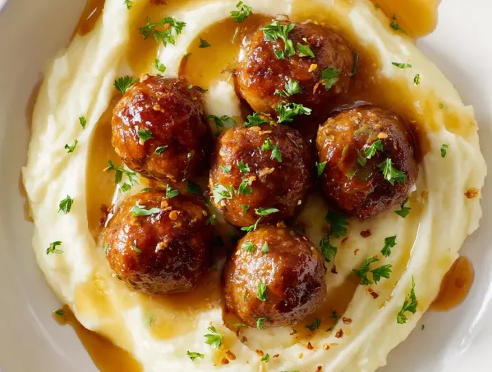 Honey Garlic Meatballs with Mashed Potatoes Recipe
