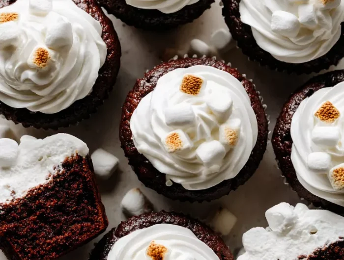 Hot Chocolate Cupcakes with Marshmallow Frosting