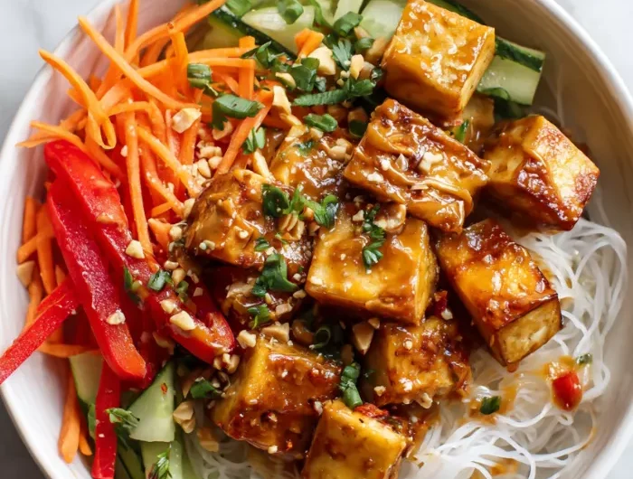 Spicy Peanut Tofu Bowl with Rice Noodles Recipe
