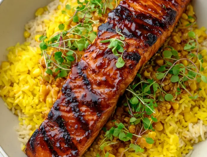 BBQ Salmon with Corn Rice Mix Recipe