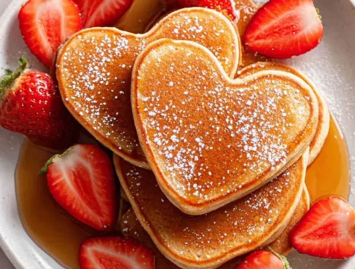 Heart Pancakes with Strawberries Recipe