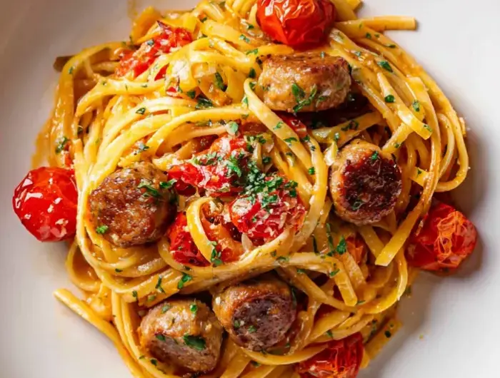 One Pot Sausage Tomato and Pesto Pasta Recipe